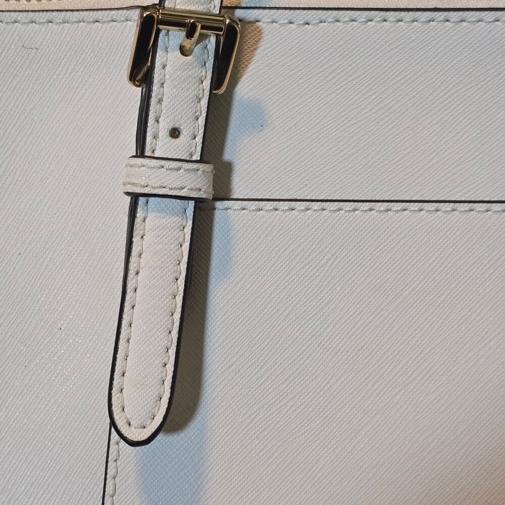 Michael Kors Ciara Large Saffiano Leather Shoulder Double Strap Tote Optic White - Picture 5 of 11